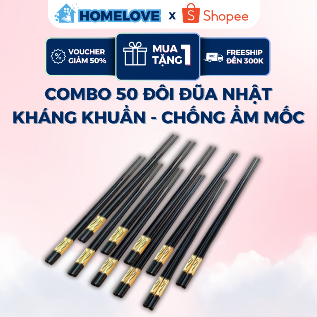 (COMBO 30/50 đôi) Đũa Nhật Bản - Đôi đũa ăn kháng khuẩn chống ẩm mốc, vỉ đũa ăn nhựa đầu chống trượt