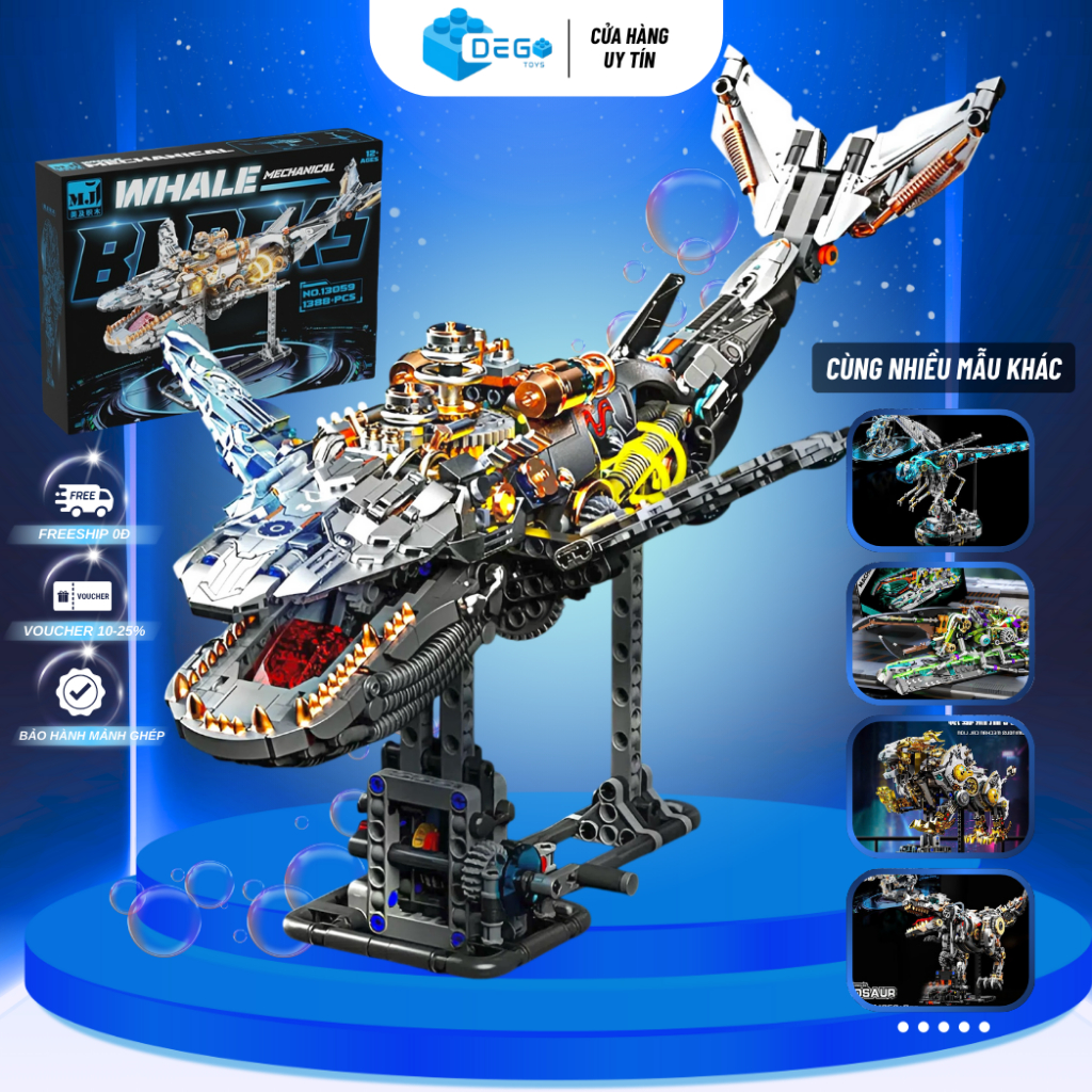 Mô hình lắp ráp Cá voi cơ khí chuyển động SKU 13059 Hãng MJ Đồ chơi lắp ráp trưng bày DEGO Toys