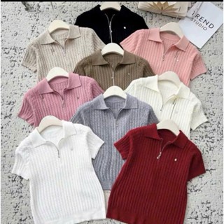  Áo len nữ cổ bẻ khoá kéo chất len mềm mịn màu đen trắng kem đỏ hàng QC dáng basic đi họ đi chơi đi làm 