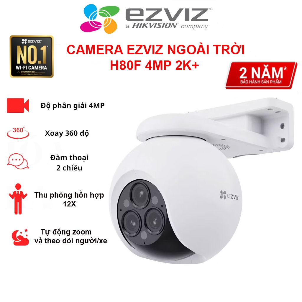 Camera Wifi Ezviz H80F 4MP 2K+ Siêu Zoom 12X, 3 Mắt Quay Quét, Màu Ban Đêm, Phân Biệt Người và Xe Cộ