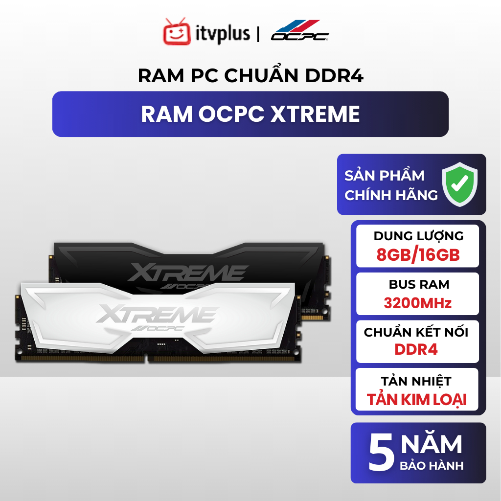Ram PC OCPC Extreme 8GB/16GB Chuẩn DDR4 I Bus 3200 I Tản nhiệt kim loại - BH chính hãng 5 Năm