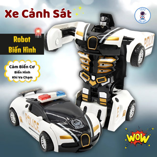  Đồ Chơi Xe Cảnh Sát Biến Hình Robot   Xe Tăng   Máy Bay - Cảm Biến Va Chạm Tự Động Có Kiếm Và Khiên 