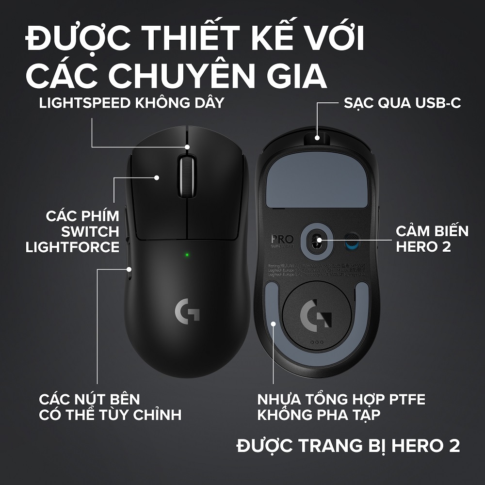 Chuột Gaming không dây Logitech G PRO X SUPERLIGHT 2c - Chuẩn Pro-Grade, Nhẹ 51g, sạc USB-C, cảm biến 44K DPI | BigBuy360 - bigbuy360.vn