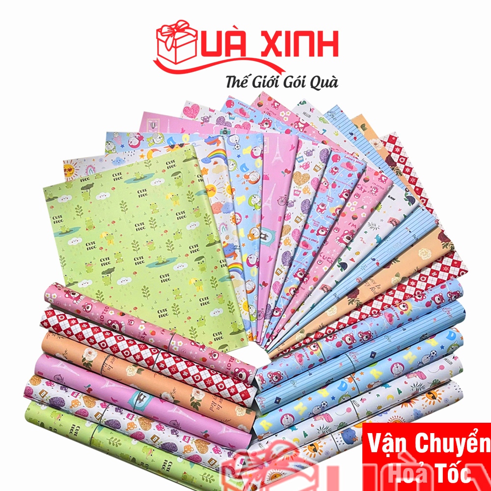 Combo 5 Cuộn Giấy Gói Quà, Chất Liệu Giấy Lụa Cán Vân, Định Lượng Giấy 70 GSM, Kích Thước 52 x 79Cm