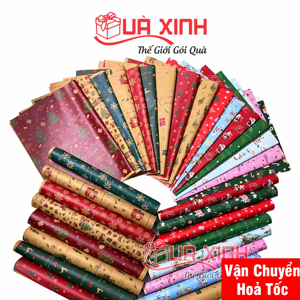  Combo 5 Cuộn Giấy Gói Quà Noel Chất Liệu Kraft Và Couche Định Lượng 70 GSM Kích Thước 52x72Cm 