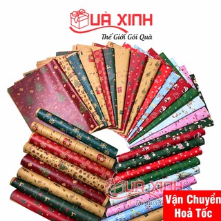  Combo 5 Cuộn Giấy Gói Quà Noel Chất Liệu Kraft Và Couche Định Lượng 70 GSM Kích Thước 52x72Cm 