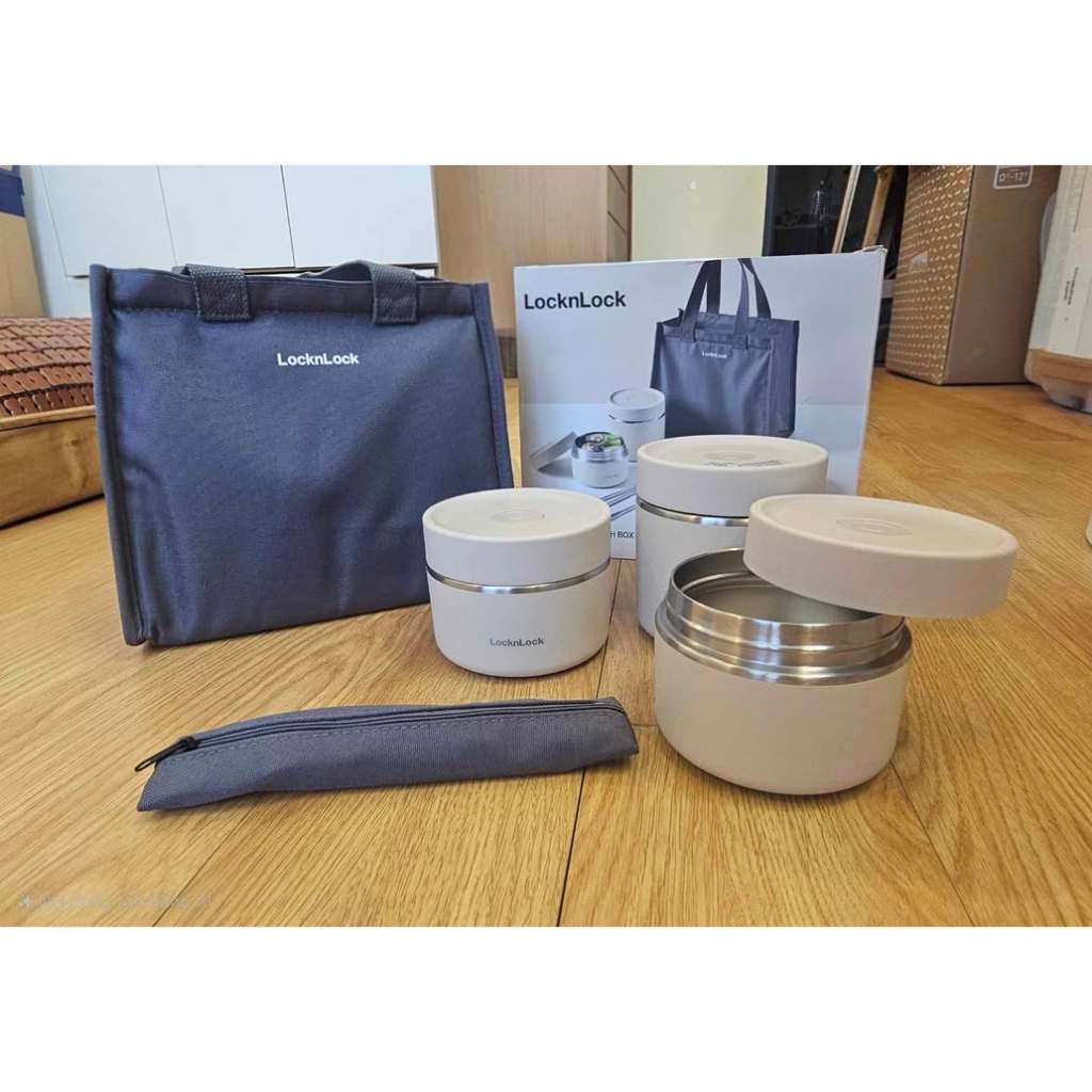 Bộ hộp cơm giữ nhiệt LocknLock LHC8052S01 LHC8052S02 , 3 hộp giữ nhiệt, kèm túi, bộ thìa đũa