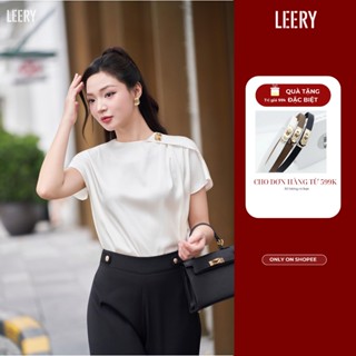  Áo sơ mi nữ cổ tròn phối tag kim loại cao cấp LEERY công sở chất liệu lụa  SM-30  