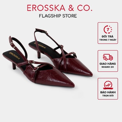 Erosska - Giày cao gót nữ mũi nhọn hai dây mảnh ngang phối khóa cao 5cm màu đỏ đô - EH065