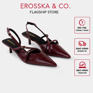  Erosska - Giày cao gót nữ mũi nhọn hai dây mảnh ngang phối khóa cao 5cm màu đỏ đô - EH065 
