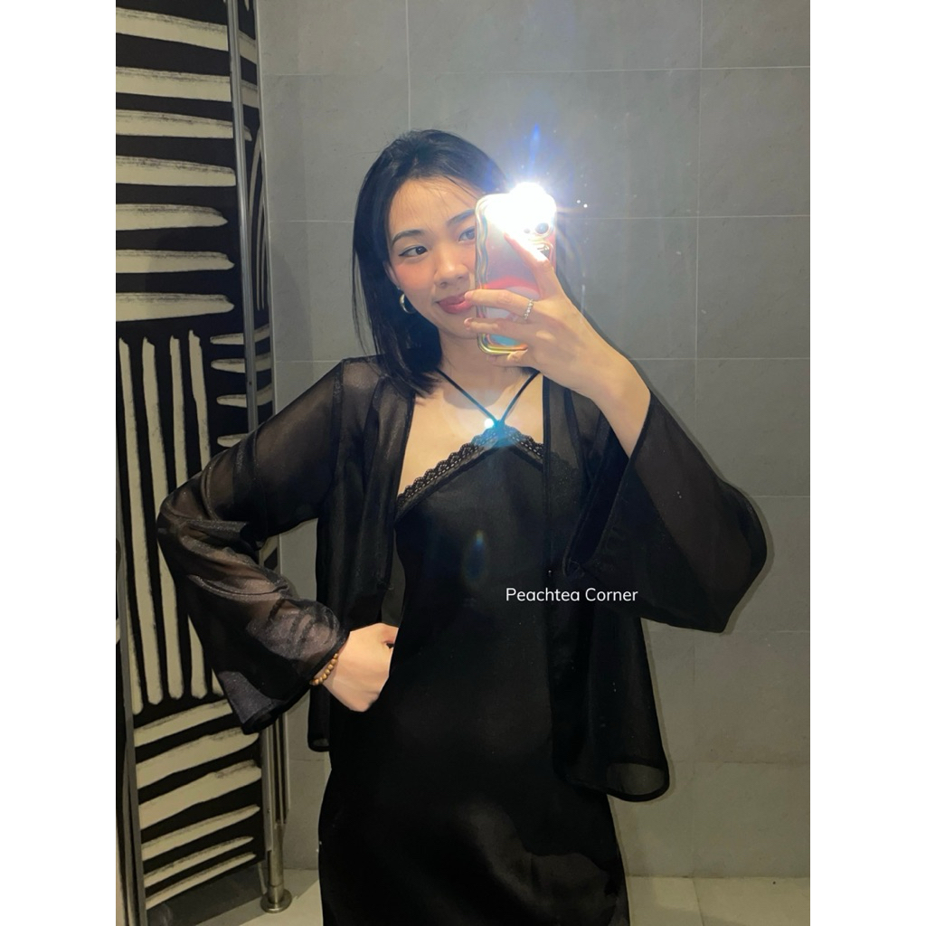 FLORA Cardigan áo khoác voan mỏng ngoài đầm lụa Peachtea Corner