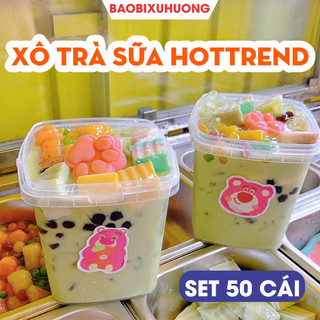 Xô nhựa trà sữa hottrend, xô nhựa PP trong suốt, xô nhựa take away, xô nhựa đựng thạch, bánh kẹo: SET 50 CÁI KÈM NẮP.