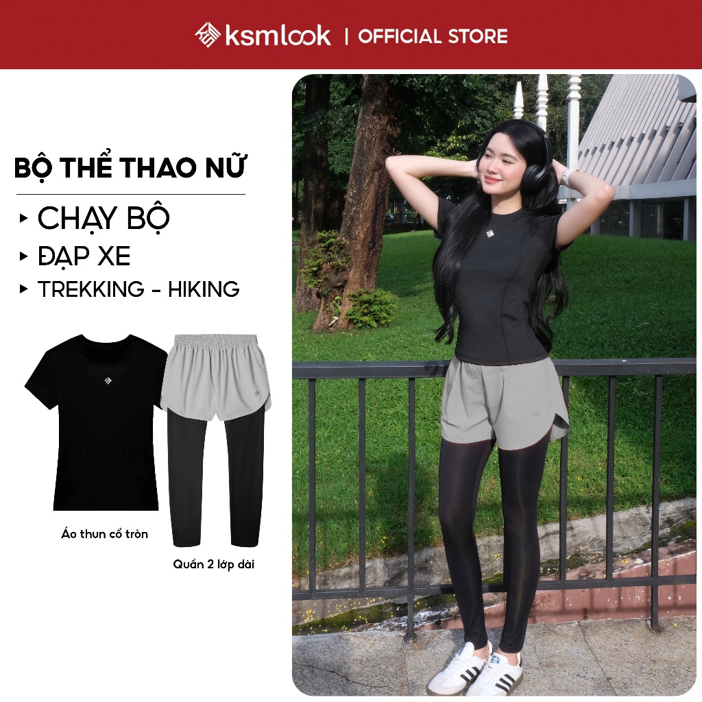 Bộ thể thao nữ thoáng khí mặc chạy bộ, đạp xe ksmlook set thể thao nữ tôn dáng che khuyết điểm S0825