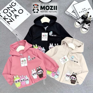  Áo Khoác Gió Lót Lưới Trẻ Em MOZII Họa Tiết Labubu Thoáng Mát Dễ Thương,Vải Nano Bạc Kháng Nước.Có Dây Rút 