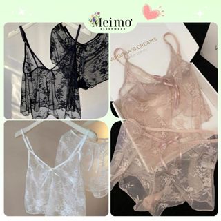 MEIMO - Set Bộ Ngủ 2 Dây Ren Xuyên Thấu Gợi Cảm Bộ Đồ Ngủ Ren Sexy Mềm Mịn