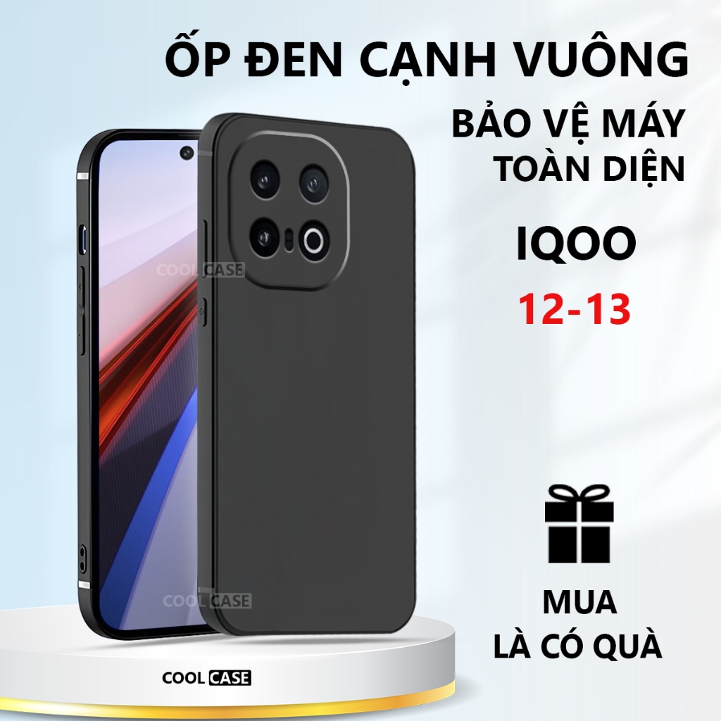 Ốp lưng TPU đen IQoo 12/ 13 cạnh vuông, bảo vệ máy toàn diện-Cool Case