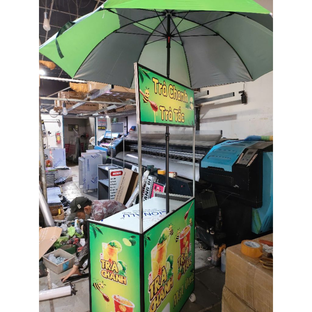 Quầy xe gấp gọn in bạt sẵn 80x40 mẫu trà chanh trà tắc mật ong như hình