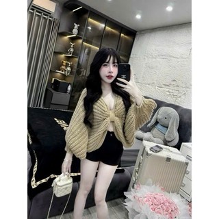  Áo len nữ thừng nơ lưng cánh dơi dài tay dày ấm thu đông 