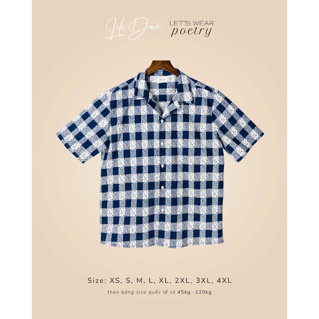 Áo Sơ Mi Unisex Nam Unisex Họa Tiết Cuban Shirt - Navy Plaid