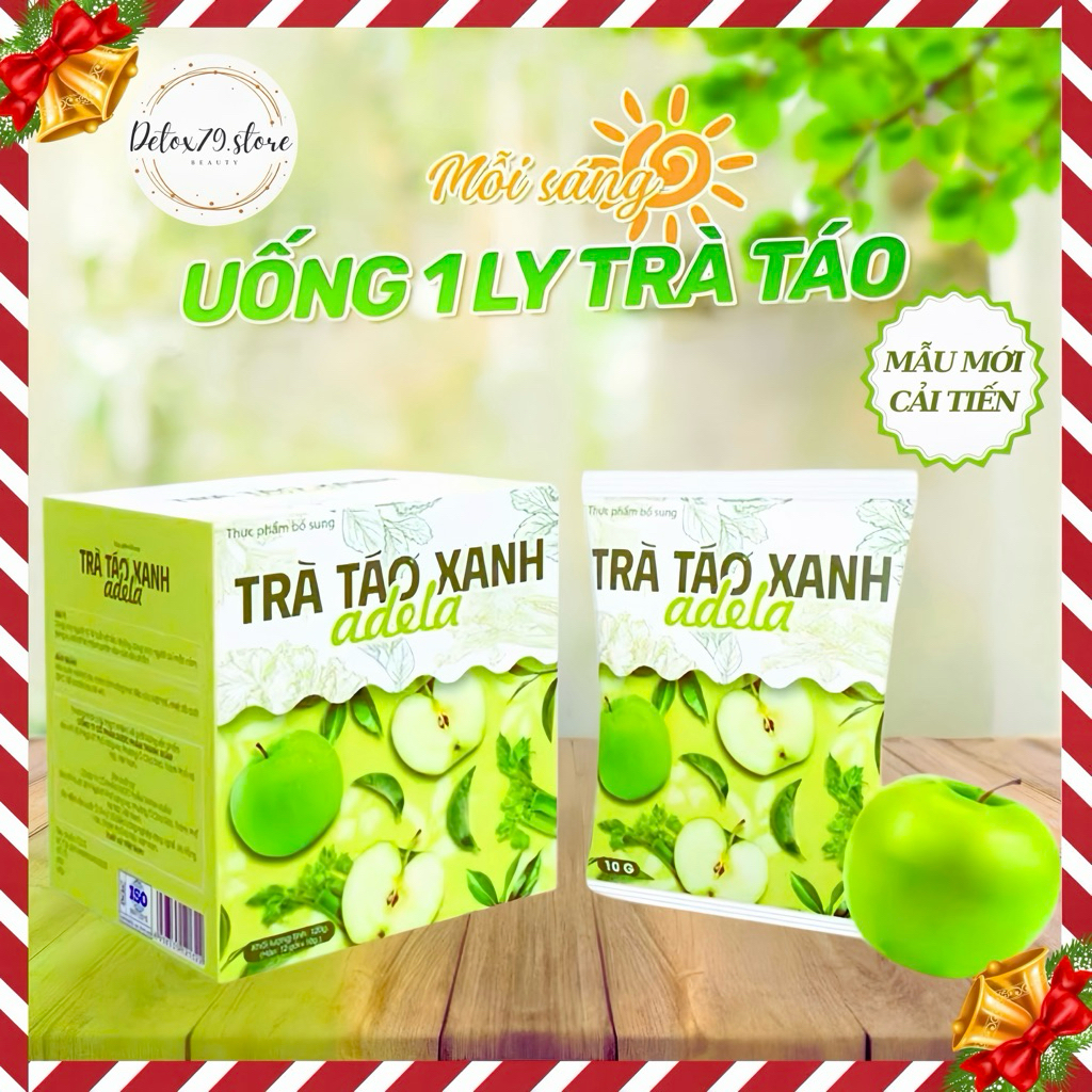 TRÀ TÁO XANH ADELA cải tiến thế hệ mới, đẹp da, hỗ trợ kiểm soát cân nặng Kelly Detox, giữ dáng (12 gói/ hộp)