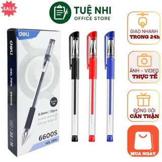  Hộp 12c Bút Gel Deli 6600S – Mực  Đen Xanh Đỏ  – Nét Viết Mượt Mực Ra Đều – Chính Hãng 