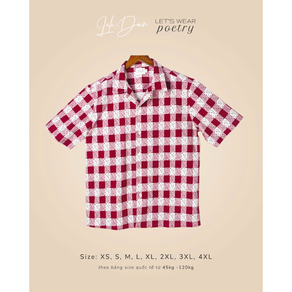 Áo Sơ Mi Unisex Nam Họa Tiết Cuban Shirt - Red Wine Plaid