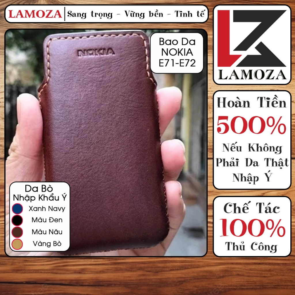 [Da bò Thật] Bao da điện thoại Nokia E71 E72 chế tác thủ công, da bò thật nhập khẩu Italia