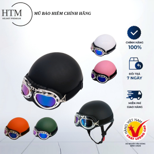 Mũ bảo hiểm nửa đầu kèm kính phi công,nón bảo hiểm nửa đầu -BẢO HÀNH 12 THÁNG