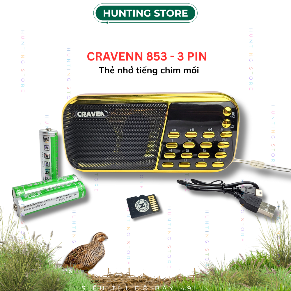 Loa tắm ngôn ngữ craven 3 pin, thẻ nhớ có sẵn file tiếng chim