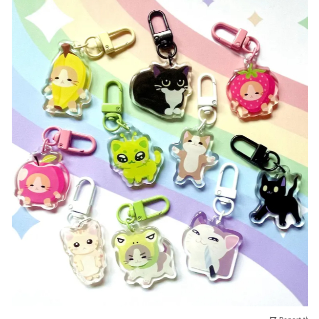 Silly cute internet meme cats 1.5 inch epoxy acrylic charm | Banana cat, Apple cat, Froggy cat, Tuxe
