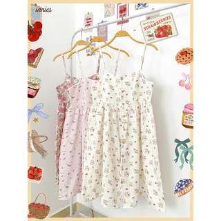 Đầm 2 dây NỮ cotton muslin, nút cài giữa, dáng xoè đáng yêu mặc nhà Innies - IN-23DAMNU002