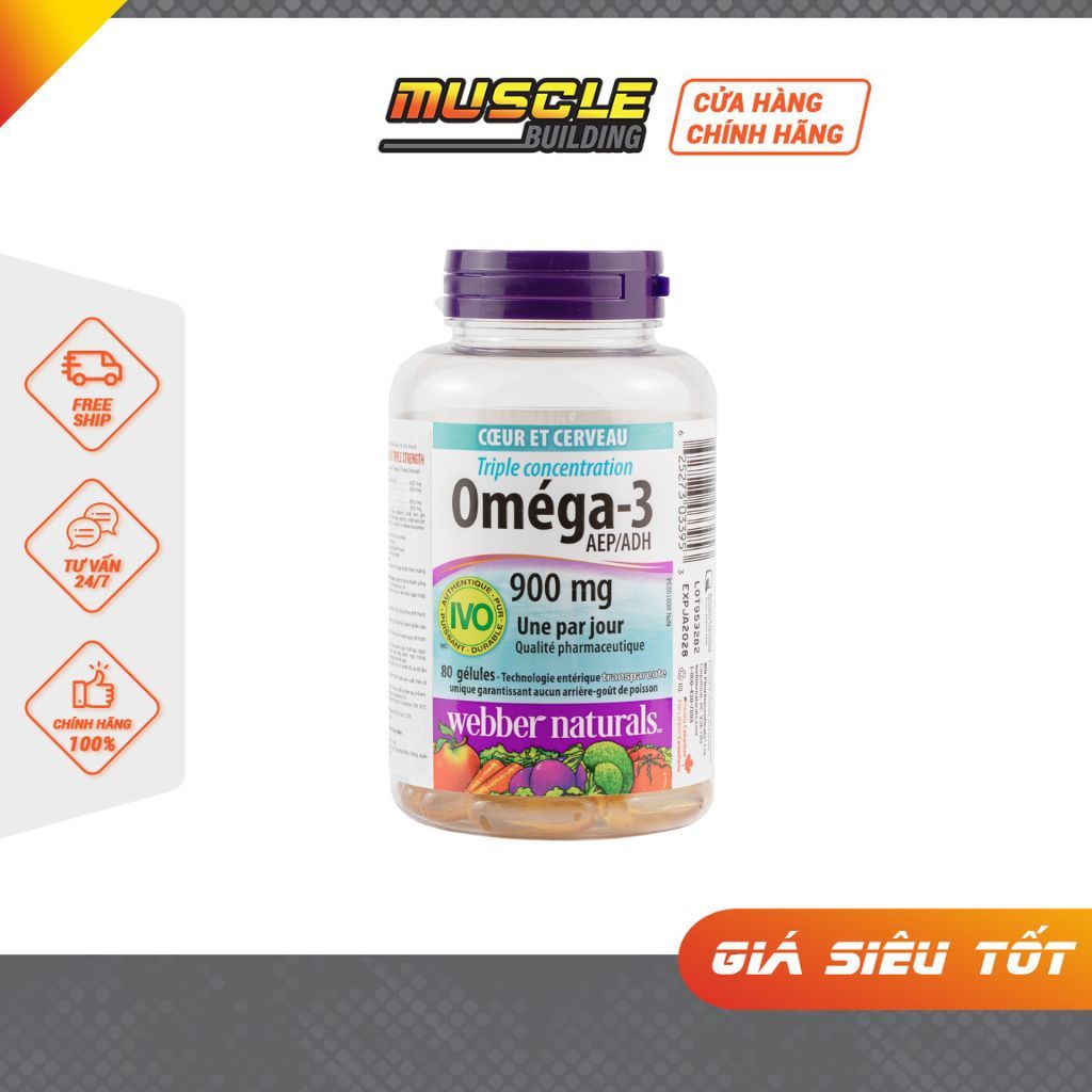 [Nhập Khẩu] Webber Omega 3 Triple Strength 900mg 80 Viên Hỗ trợ tim mạch trí não, thị lực, khỏe khớp