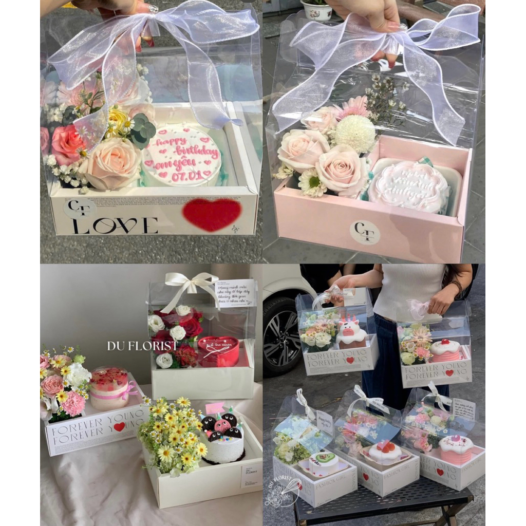 Hộp 2 ngăn quai xách Meka Mica đựng bánh kem bánh sinh nhật, để hoa quà tặng valentine