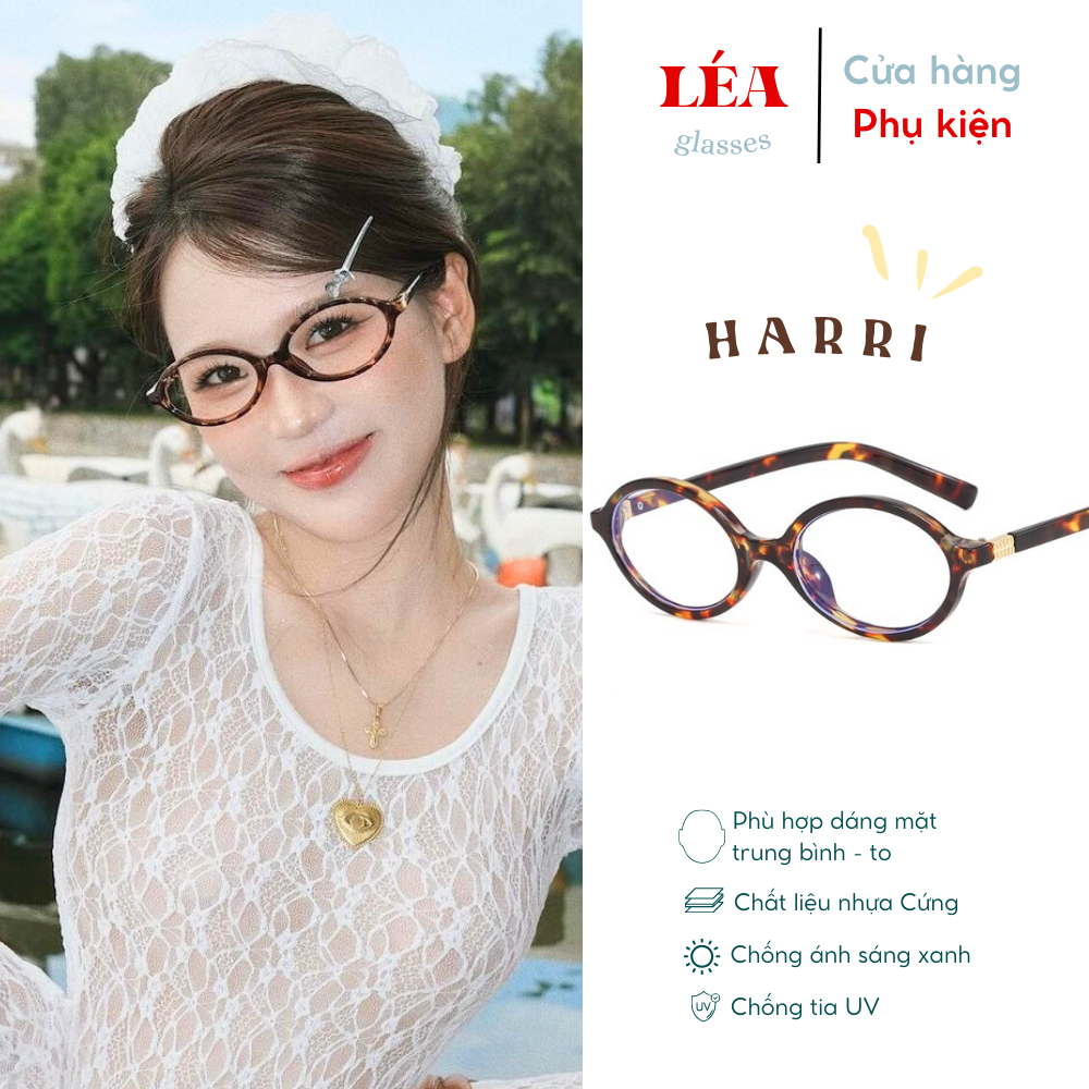 Kính mắt Oval [Lắp Được Cận Dưới 6 ĐỘ] LÉAGLASSES kính HARRI chất liệu nhựa cao cấp Y2K Bayonetta