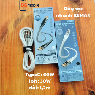 Cáp sạc nhanh 65W Remax dây sạc nhanh Remax có bọc dù dây sạc nhanh typeC và L có bọc dù siêu bền