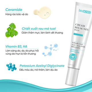  Kem giảm mụn nhanh 24h BEUACNES PLUS mụn trứng cá chiết xuất rau má hỗ trợ mờ thâm mụn 