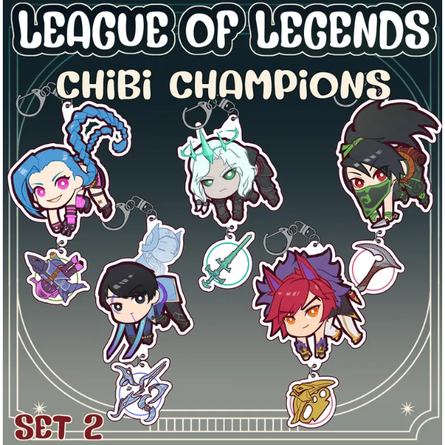 League of Legends | Chibi Champs Set 2 | Acrylic keychain Charm | Akali, Aphelios, Jinx, Sett, Viego