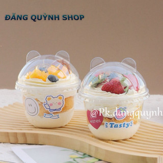  100 Cốc Nhựa Tai Gấu 300ml – Đựng Rau Câu Bánh Kem Tiramisu Panna Cotta Trà Sữa 