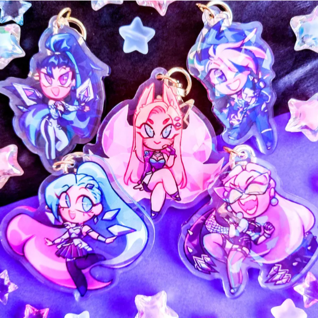KDA All Out Acrylic Keychains - League of Legends Charms / Akali Ahri Evelynn Seraphine Kai'sa