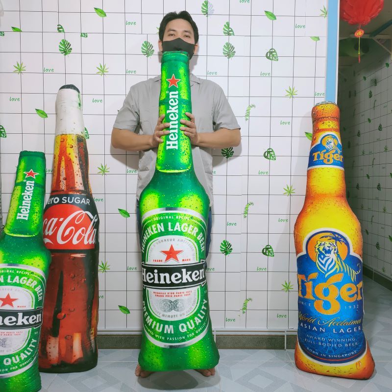 (TẶNG BIA 10CM) GẤU BÔNG CHAI BIA HENIKEN TIGER KHỔNG LỒ 120CM MẨU MỚI CAO CẤP VẢI MỊN