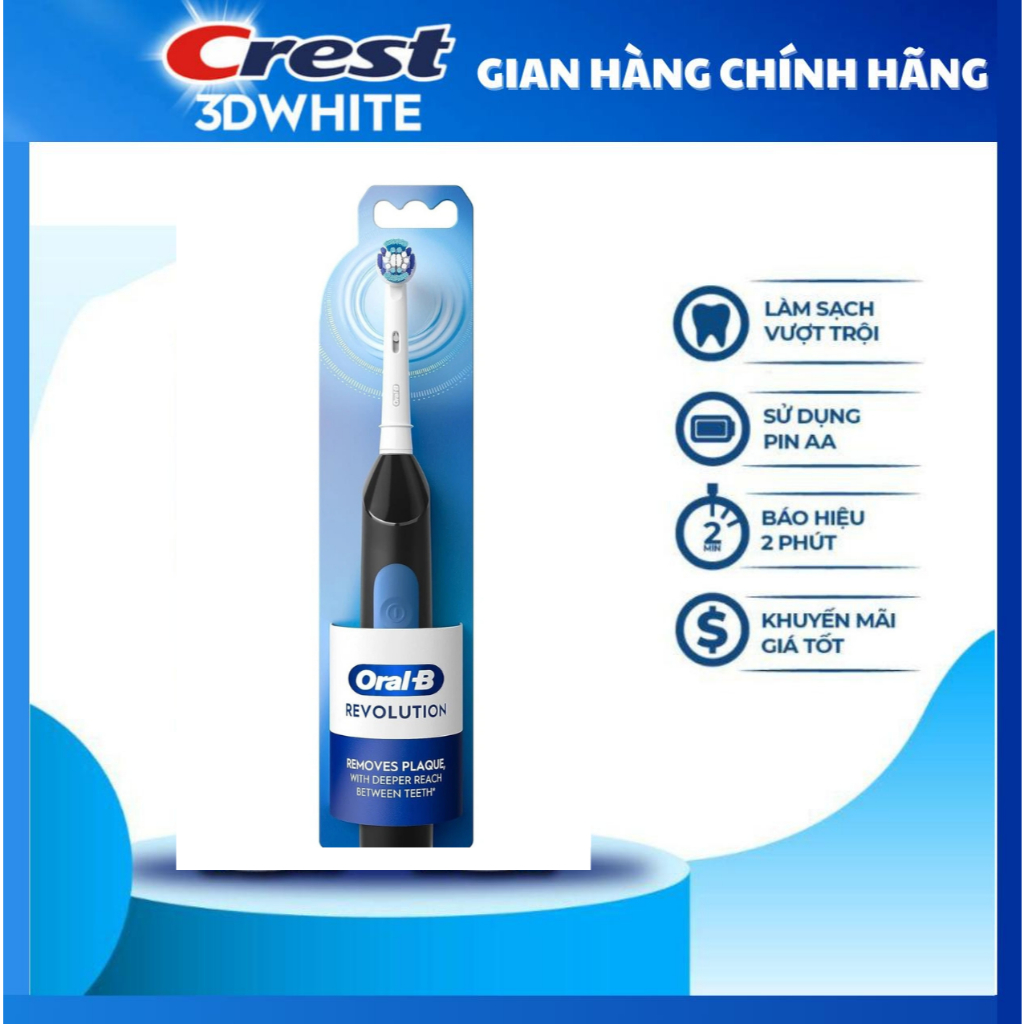 Bàn Chải Pin Oral-B Revolution - Dùng Pin AA, Màu Trắng & Đen, Bàn Chải Điện Dùng Pin Oral B Braun