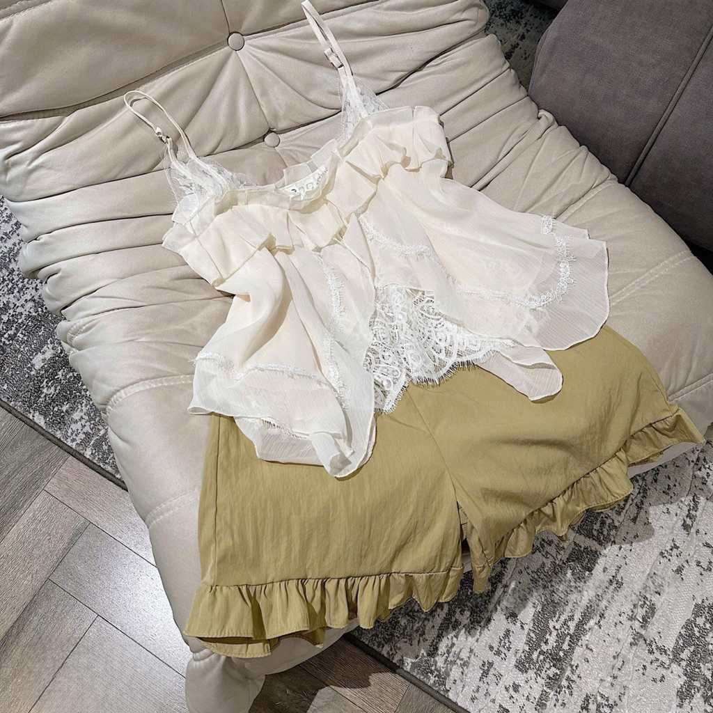 𝗞𝗦𝗛𝗢𝗣 Set Áo Hai Dây Lụa Mix Quần Rêu QC [N20]