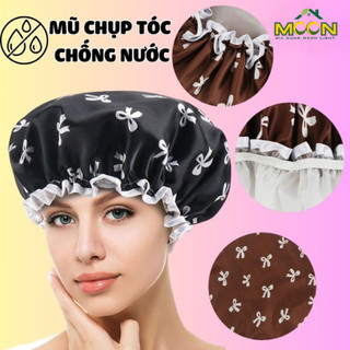  Mũ Tắm Trùm Tóc 2 Lớp Chống Nước MOON Mũ Ủ Tóc Mũ Trùm Tóc Họa Tiết Nơ Thanh Lịch Co Giãn Tốt 