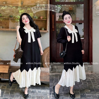 [Minn.studio] Váy Len mongtoghi Cổ Phối Nơ Ren, chân Voan mềm.(Hàng QC)Chất siêu co dãn, mềm mịn, bầu bí mặc thoải mái