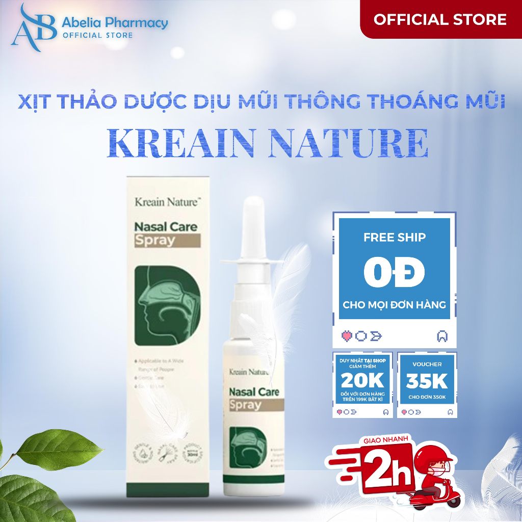 Xịt Thảo Dược Mũi KREAIN NATURE – Xịt Dịu Mũi KREAIN Giúp Giảm Nghẹt Mũi, Sổ Mũi, Hắt Hơi, Ngứa Mũi
