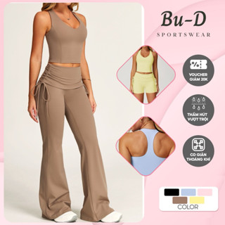  Đồ Tập Thể Thao Nữ Gym Yoga Thoáng Khí Chất Poly Cao Cấp Thiết Kế Áo Tank Ba Lổ Quần Ngắn Quần Loe  mã 055  