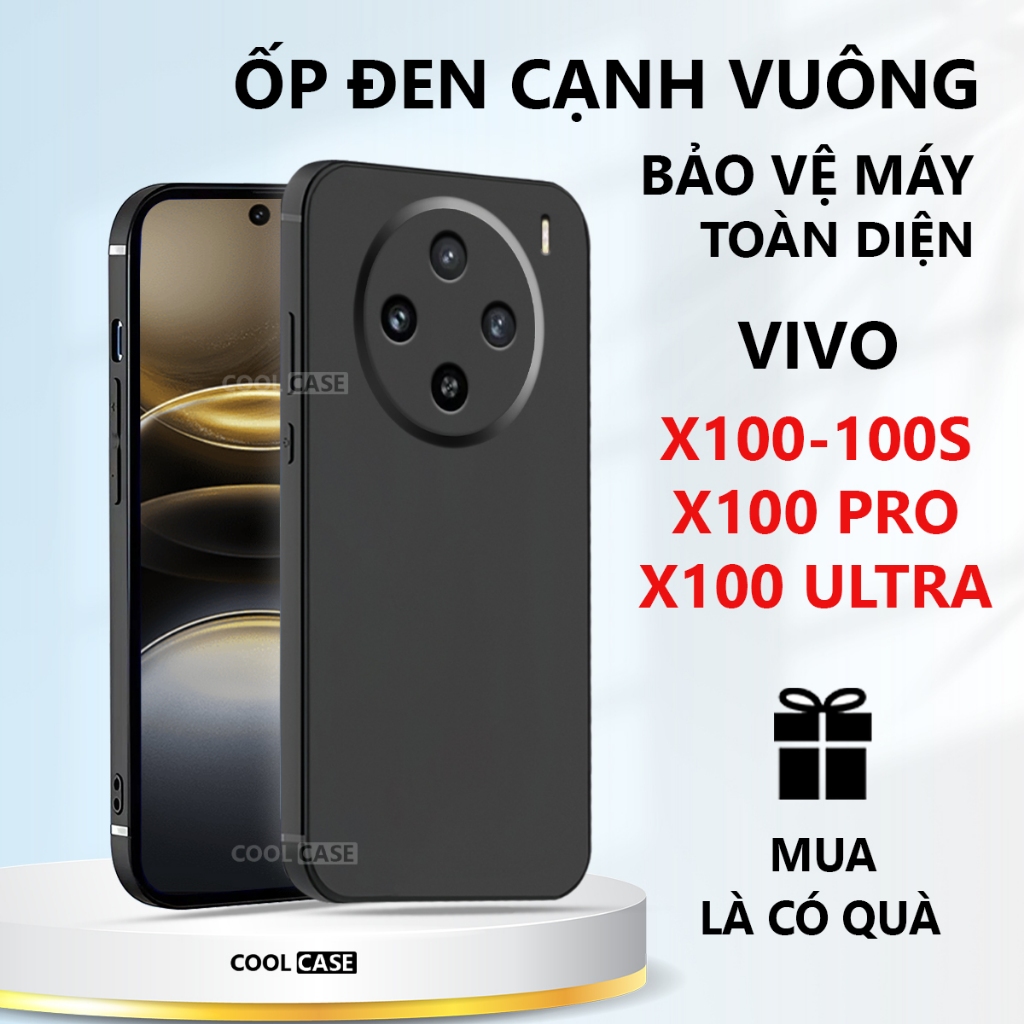 Ốp lưng TPU đen Vivo X100/ X100 Pro/ X100 Ultra/ X100s cạnh vuông, bảo vệ máy toàn diện-Cool Case