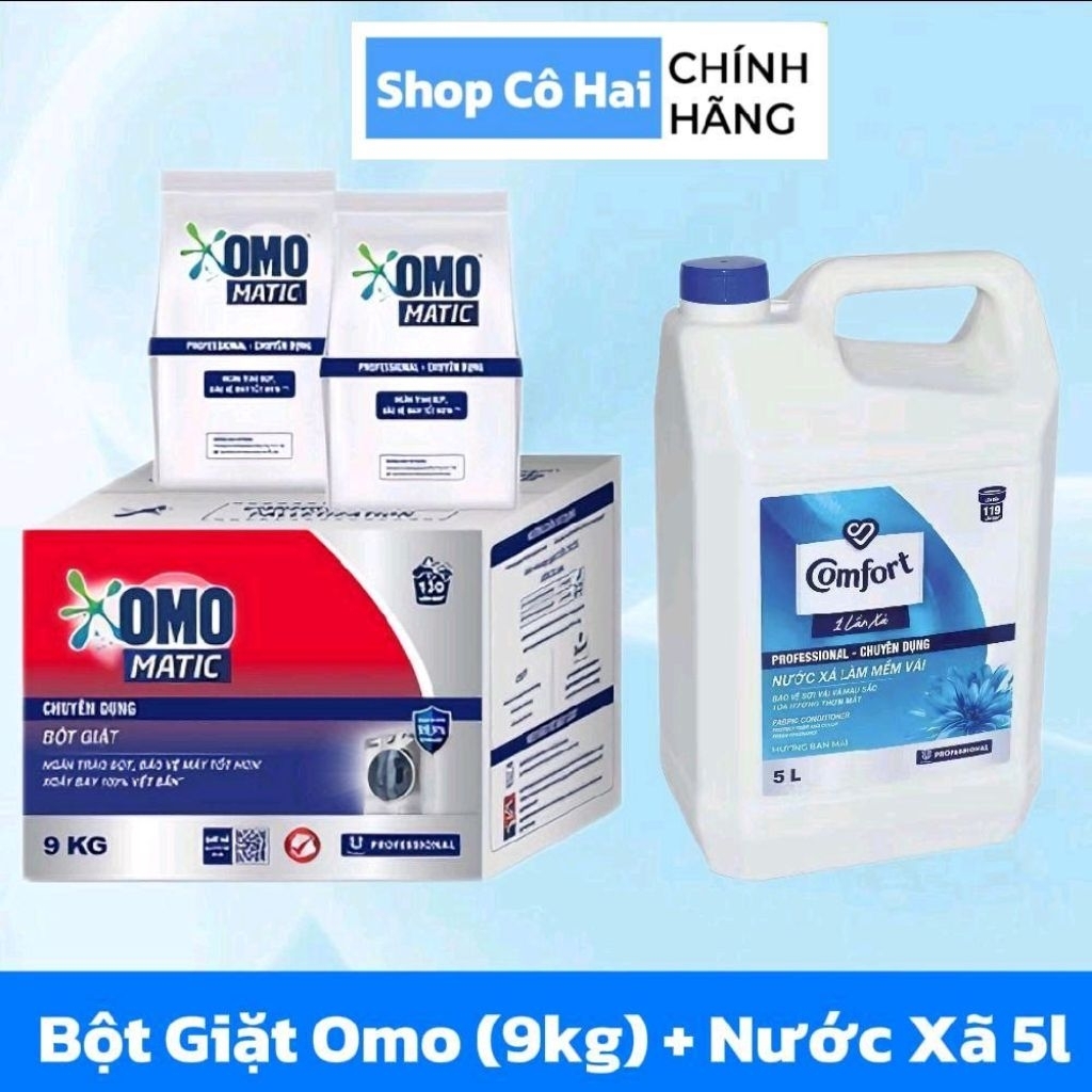 Combo bột giặt OMO 9kg & nước xả vải..Comfort..5kg chuyên dụng..đánh bay vết bẩn cứng đầu..