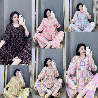 Đồ bộ tole bộ lanh mặc nhà tay lỡ viền cổ ren quần dài siêu mát F21 VNXK.