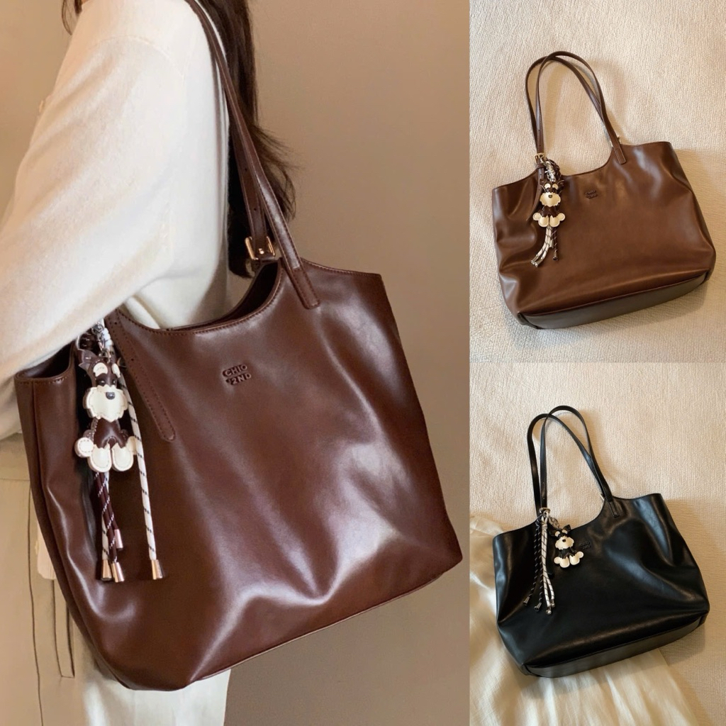 (Sẵn ship hoả tốc) Túi tote da chio2nd kèm charm cún dung tích lớn đựng vừa laptop, a4 phù hợp đi học đi làm